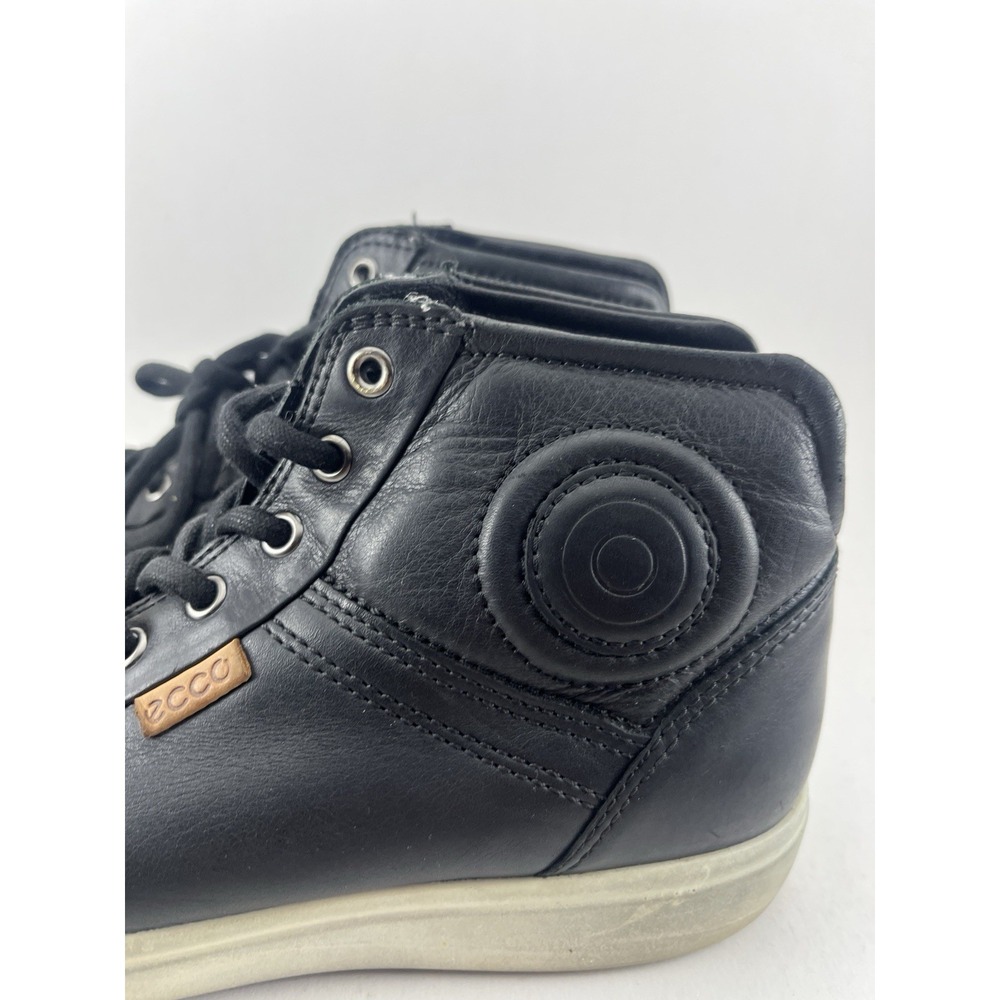 Ecco Soft 7 Mens 7 Black Leather Sneakers Lace-Up High Top Round Toe Casual - Picture 3 of 10